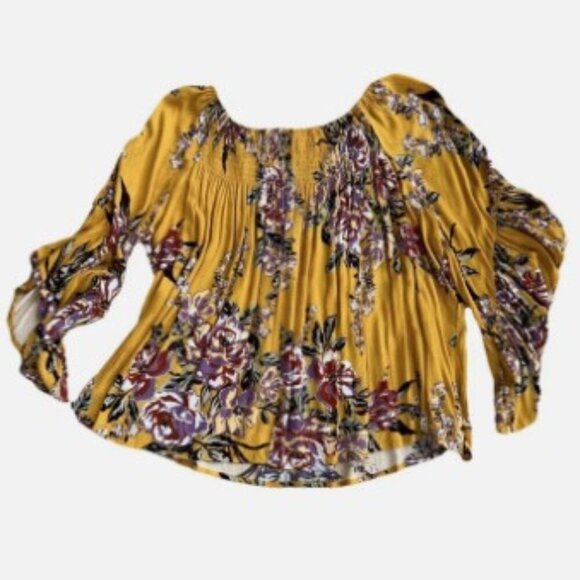 Oddi OFF SHOULDER SMOCKED WOVEN TOP 3/4 Bell Sleeve Blouse Women’s Size Large - Picture 3 of 7